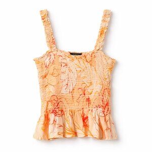 Patrons of Peace Youth Smocked Tank Top | Ruffle Strap Floral Peplum | Size S